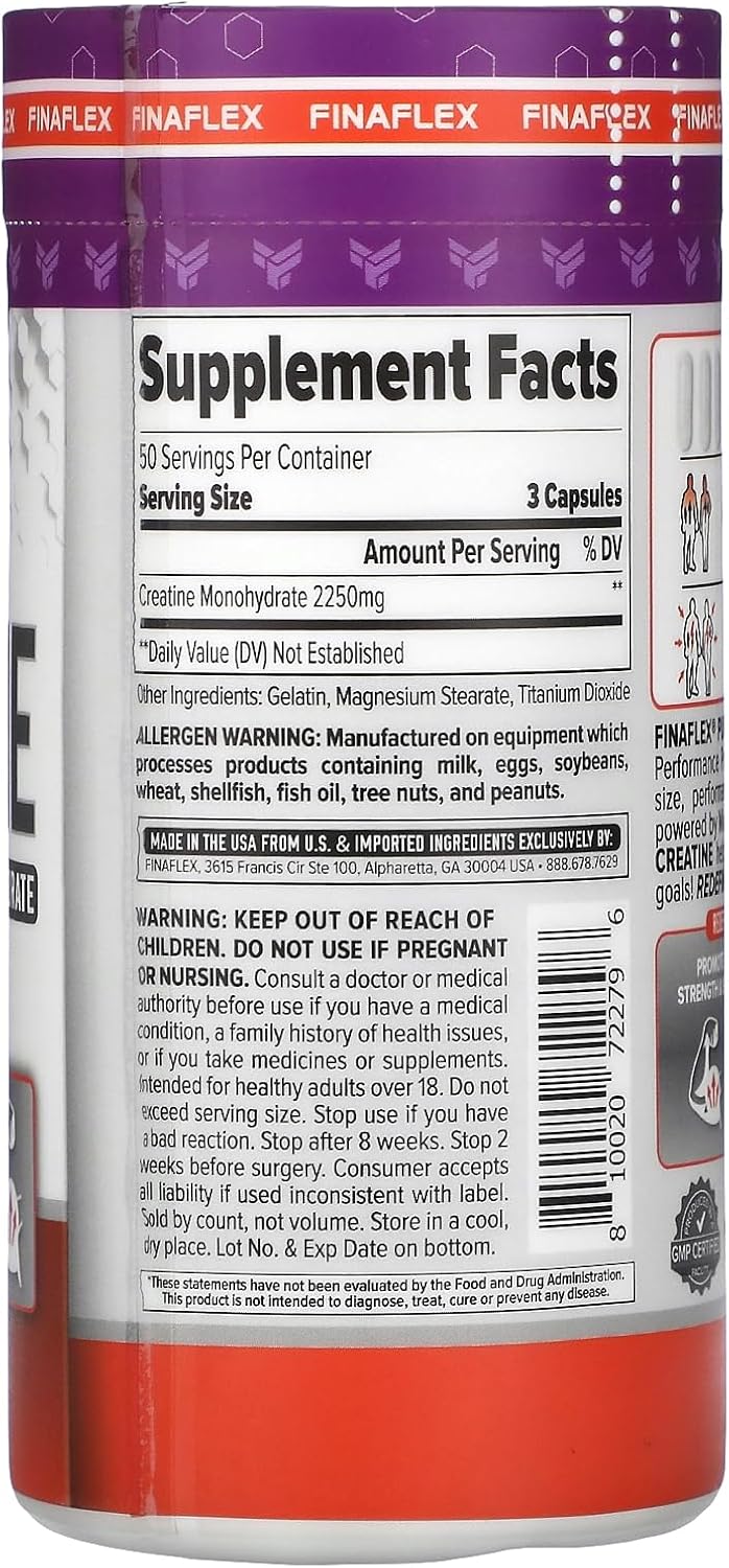 150 Capsules of FINAFLEX Pure Micronized Creatine Monohydrate for Strength, Size & Performance - 100% Pure - 50 Servings