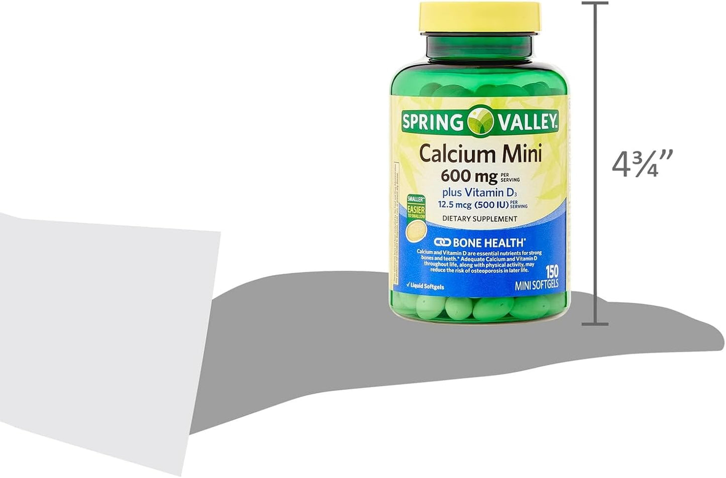 150 Mini Softgel Calcium Supplement with 600mg Calcium and Vitamin D3 for Bone Health and Support
