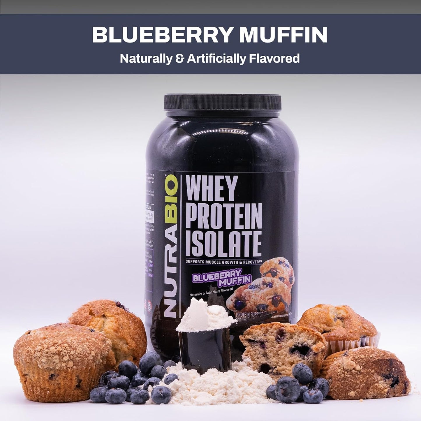 150g NutraBio Creatine Monohydrate & Blueberry Muffin Whey Protein Isolate Bundle - Muscle Energy, Lean Muscle Growth, Recovery, Strength