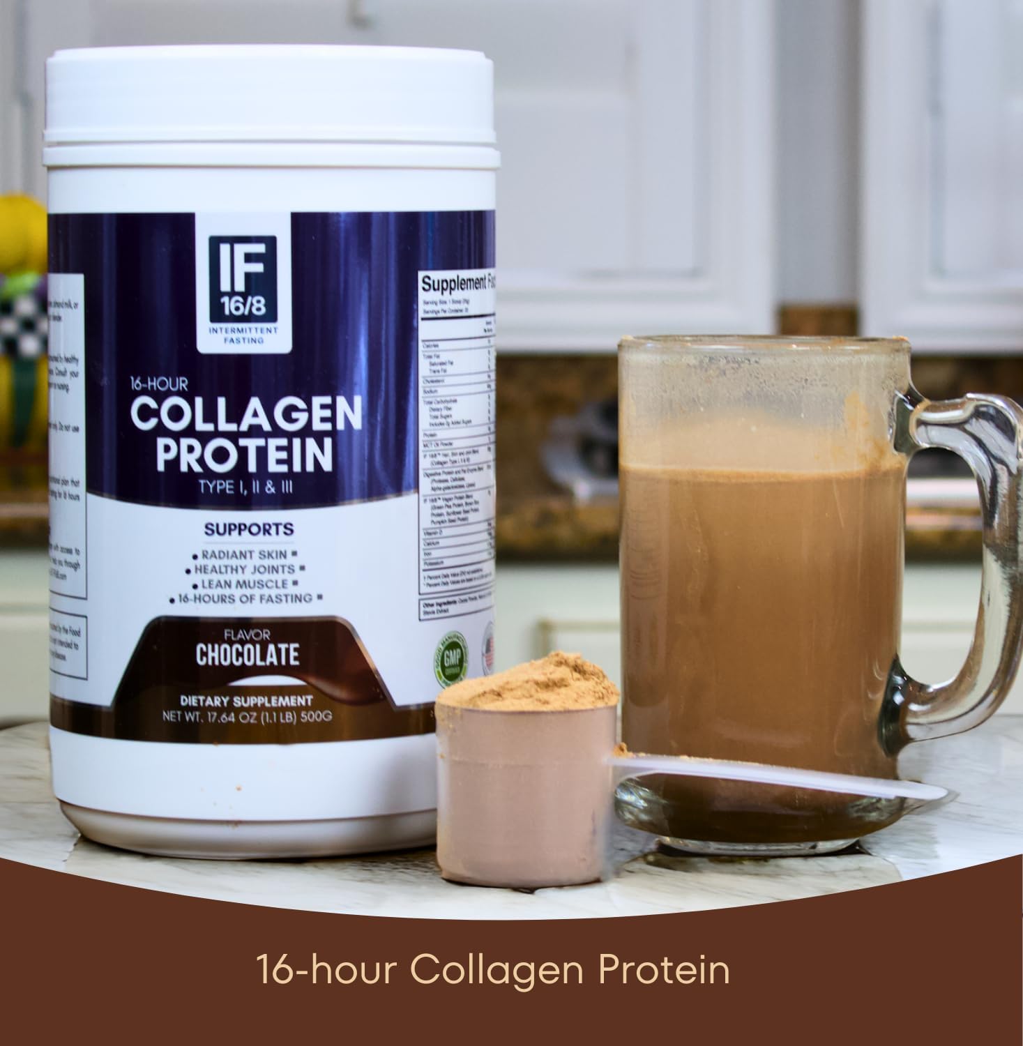 16-Hour Chocolate Collagen Protein with 15g Vegan Protein, 18 Amino Acids, MCT Oil, and Digestive Enzymes - 500g