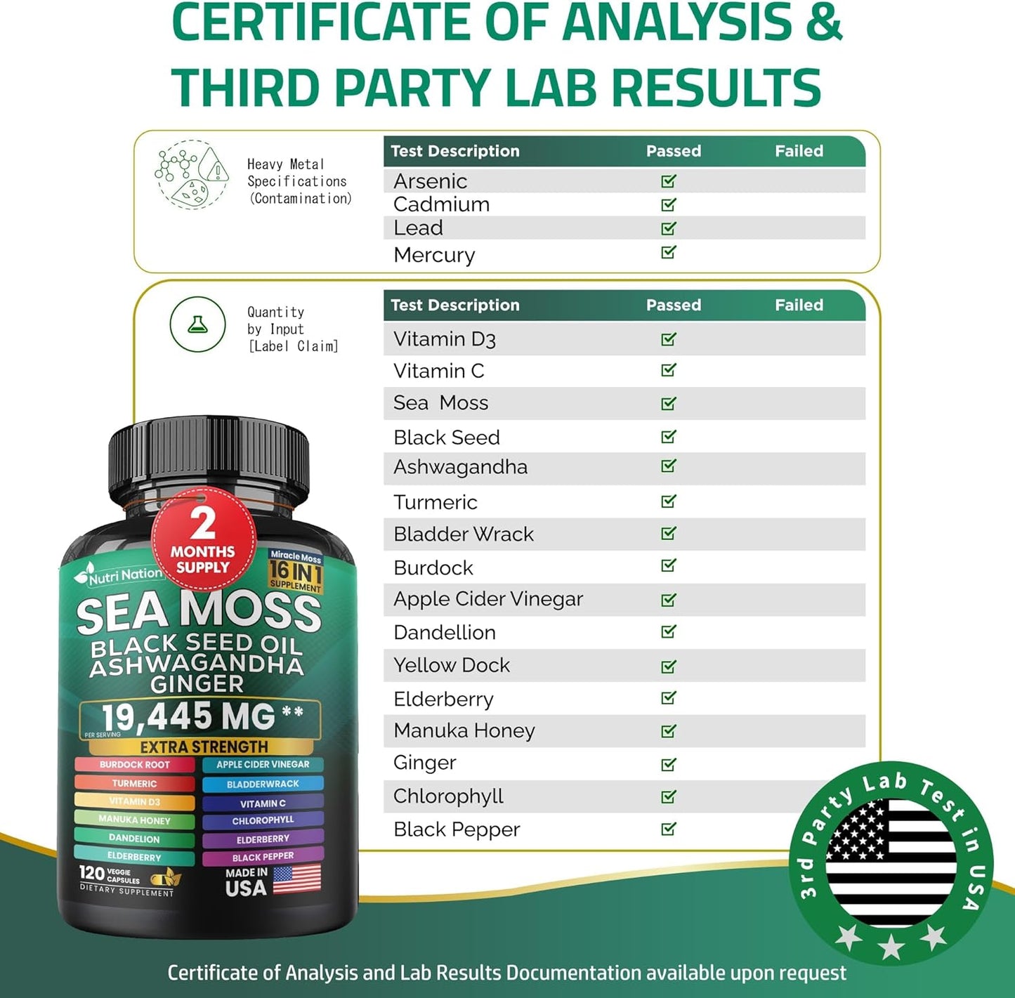 16-in-1 Nutrient-Rich Supplement with Sea Moss, Black Seed Oil, Ashwagandha, Turmeric, and More (120 Capsules)