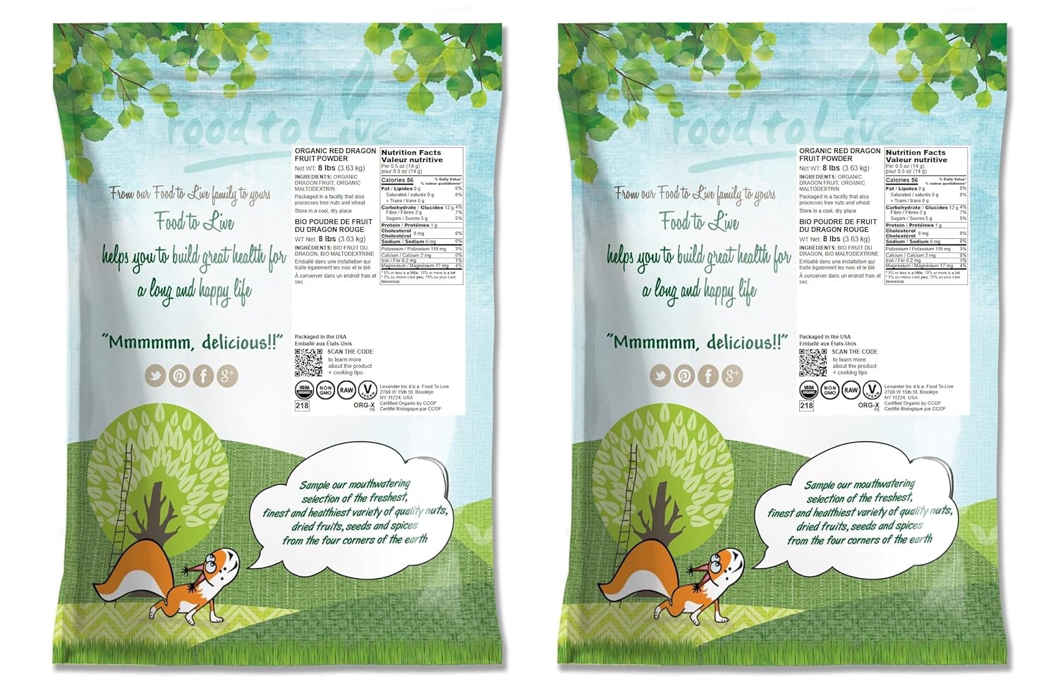 16 lb Organic Dragon Fruit Powder - Non-GMO, Raw Pitahaya, Vegan, Bulk Size with Maltodextrin by Food to Live