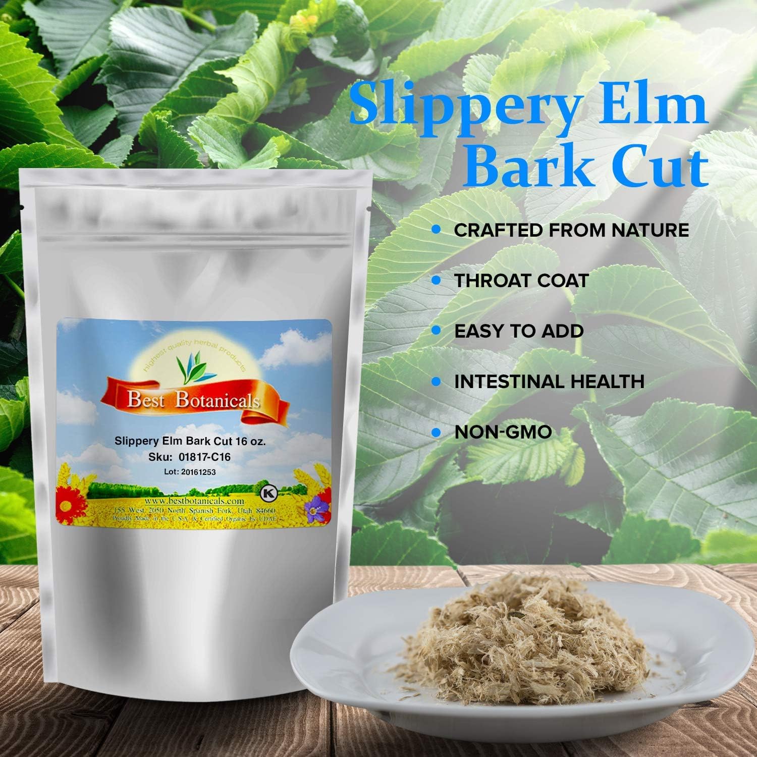 16 oz Best Botanicals Slippery Elm Bark Cut - Premium Quality Herbal Supplement