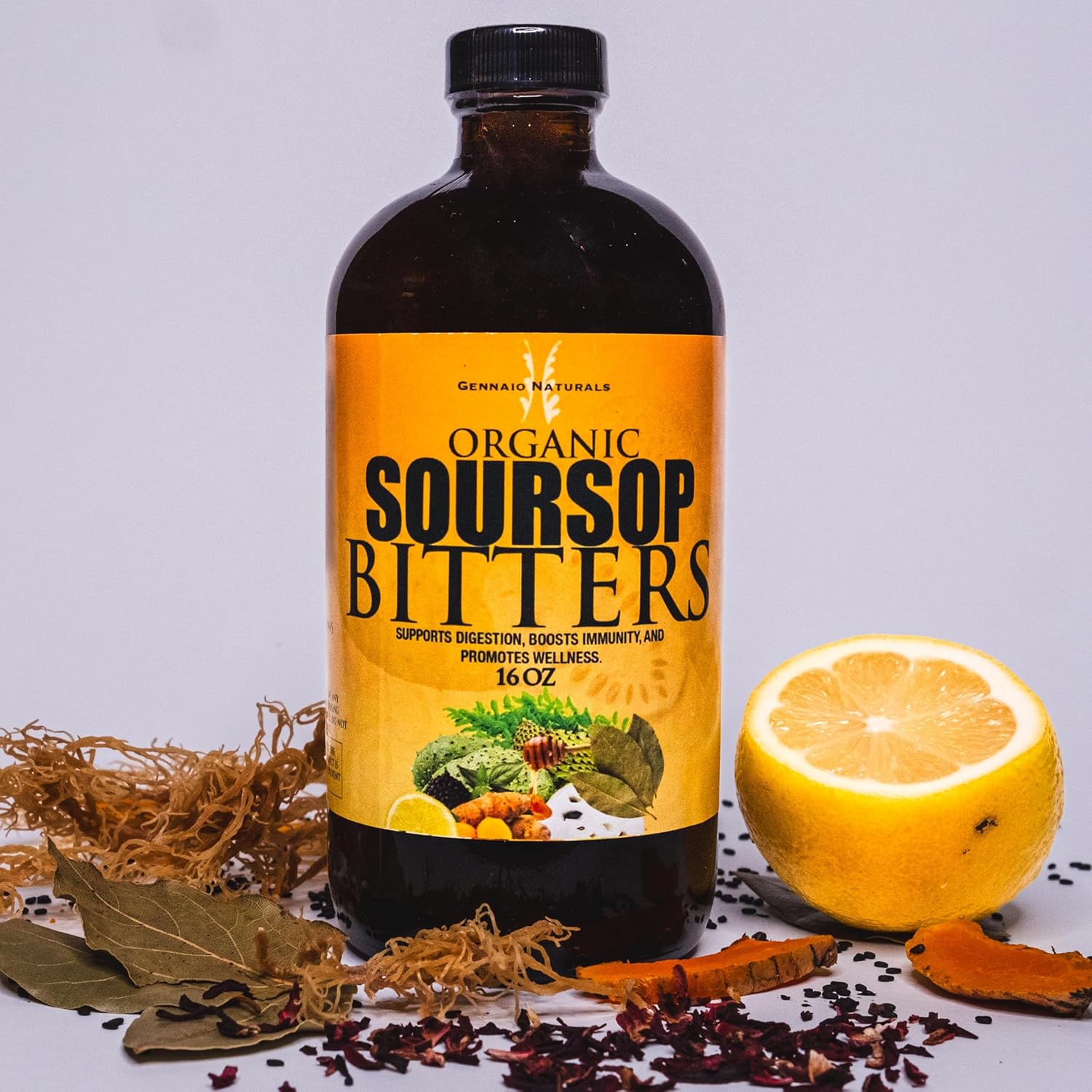16 oz Gennaio Naturals Organic Soursop Bitters: Immune & Total Health Support Supplement for Vitality