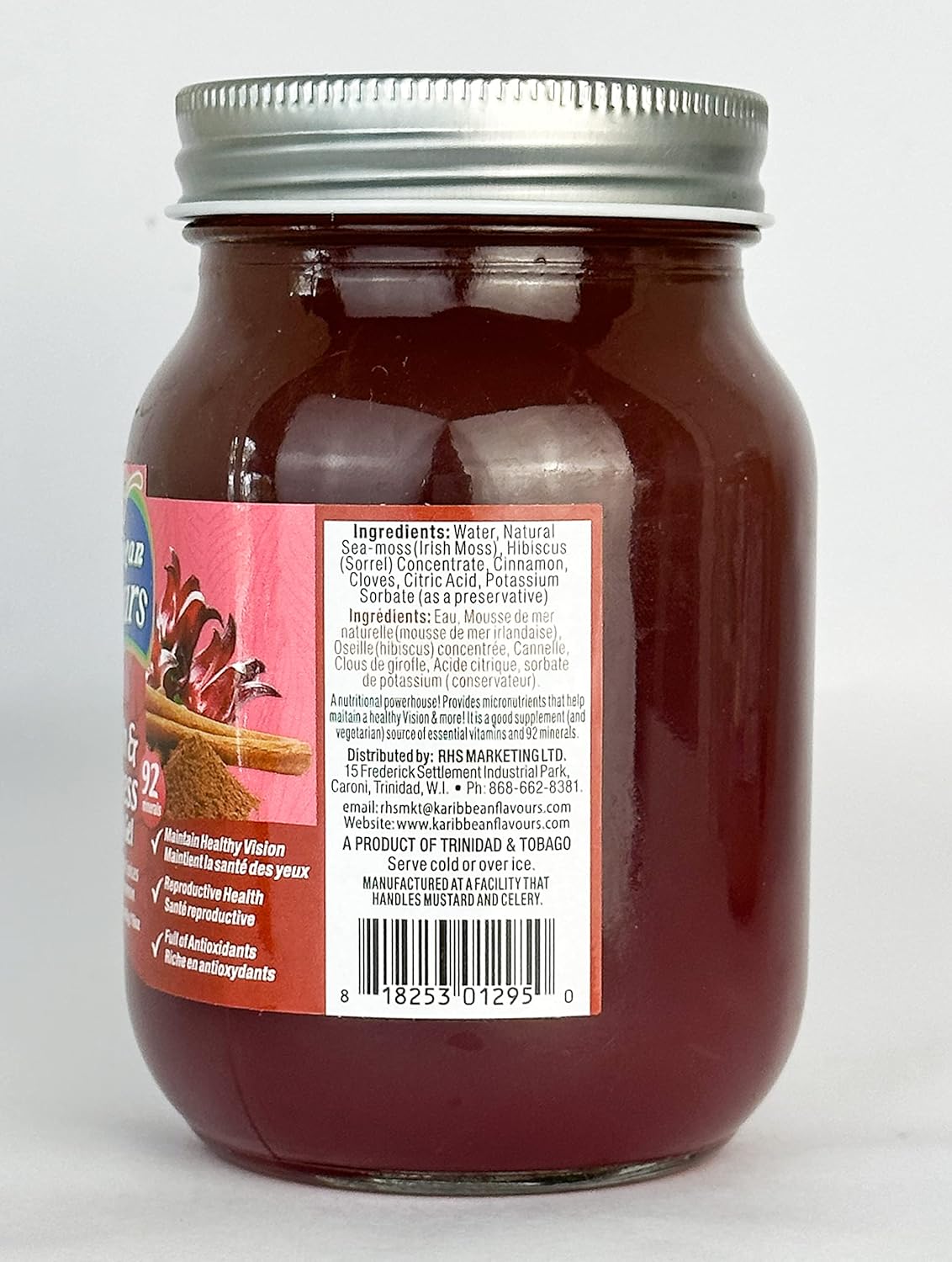 16 Oz Karibbean Flavours Sea Moss Gel with Sorrel Hibiscus - Organic and Ethically Harvested, Rich in Vitamins and Minerals