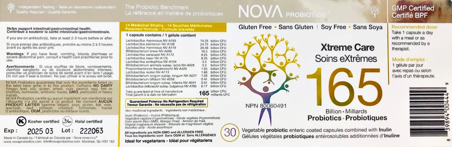 165 Billion Probiotics per Capsule - NOVA Probiotics Multi-Strain Xtreme Care - 30 VCaps