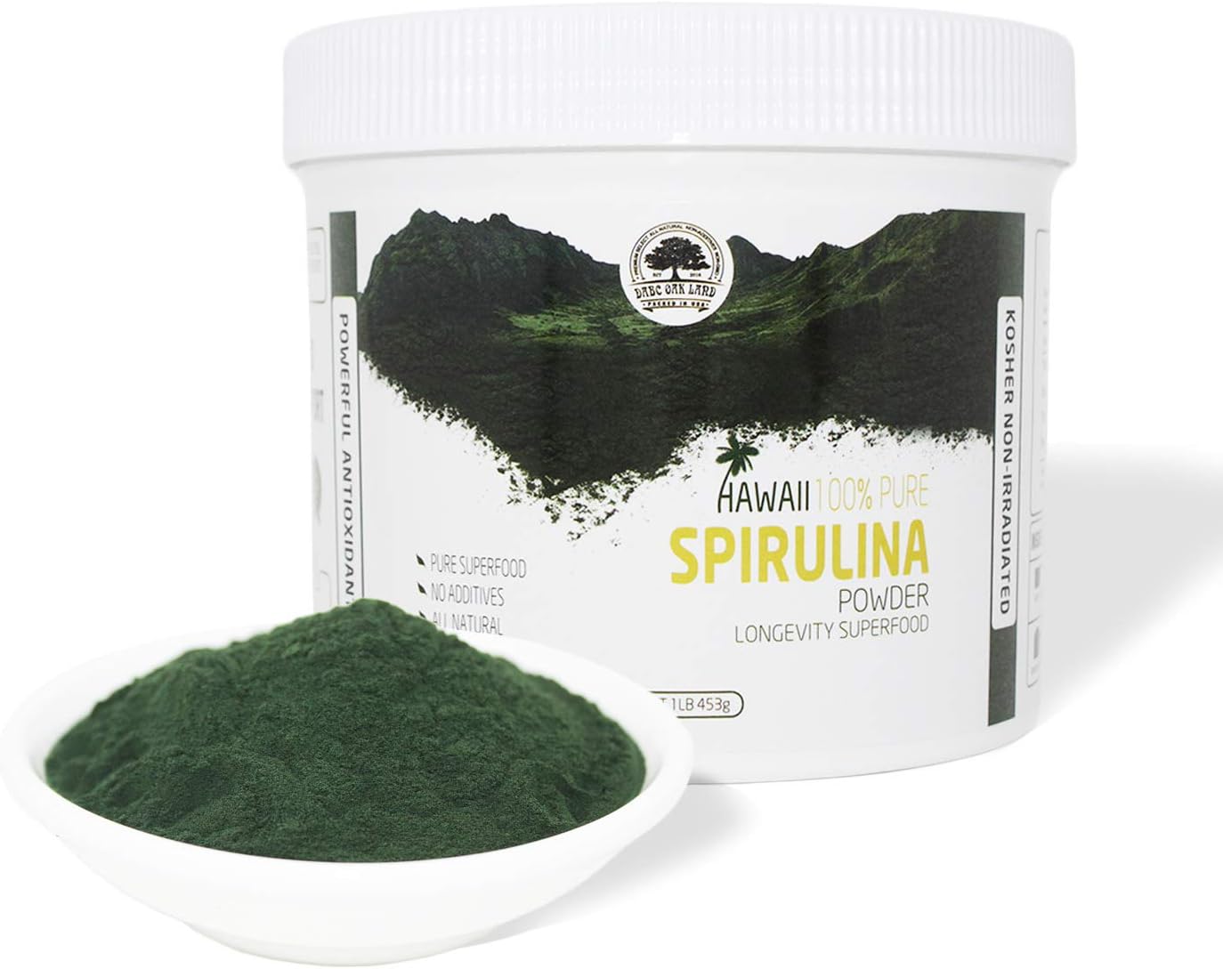 16oz DABC OAK LAND DOL Spirulina Powder - 100% Vegetarian Fitness Food, Plant-Based Protein Substitute