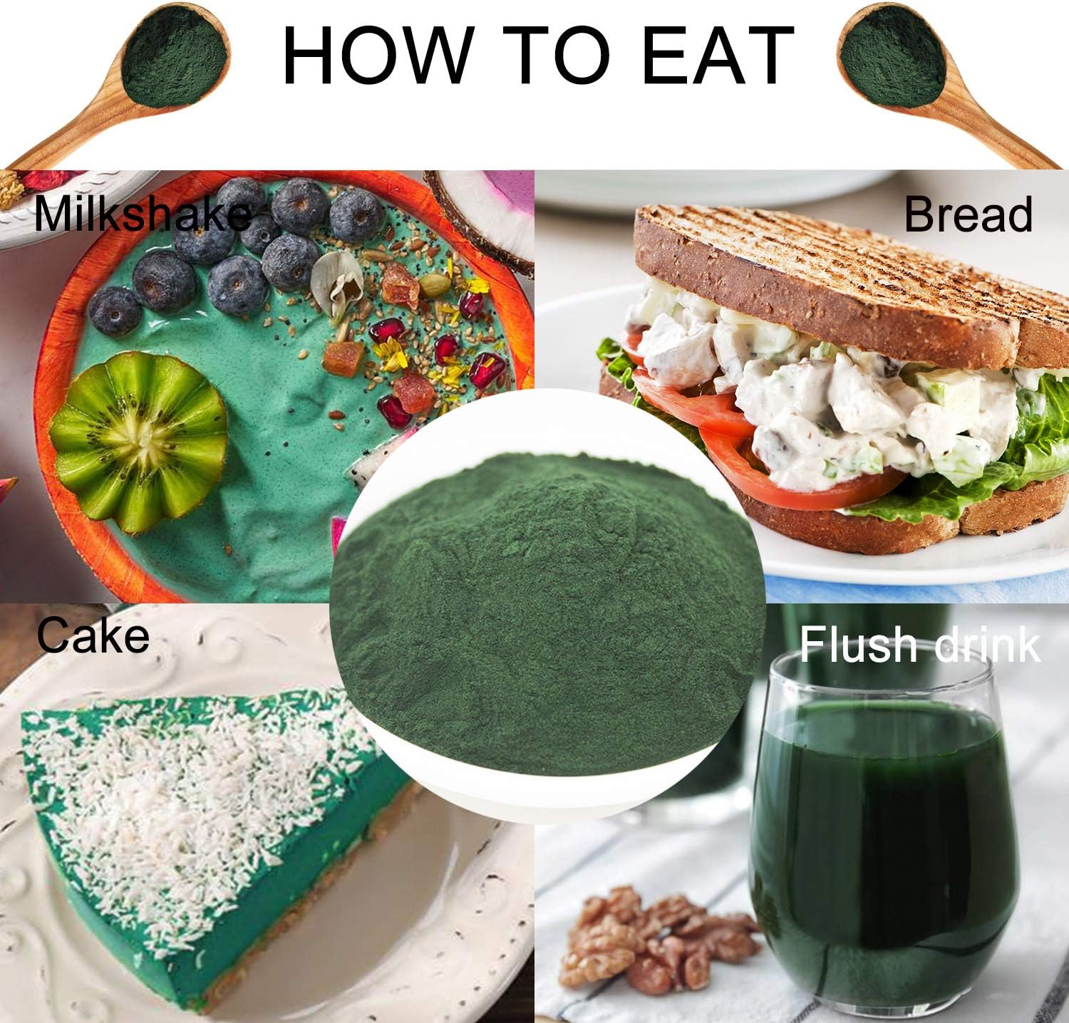 16oz DABC OAK LAND DOL Spirulina Powder - 100% Vegetarian Fitness Food, Plant-Based Protein Substitute