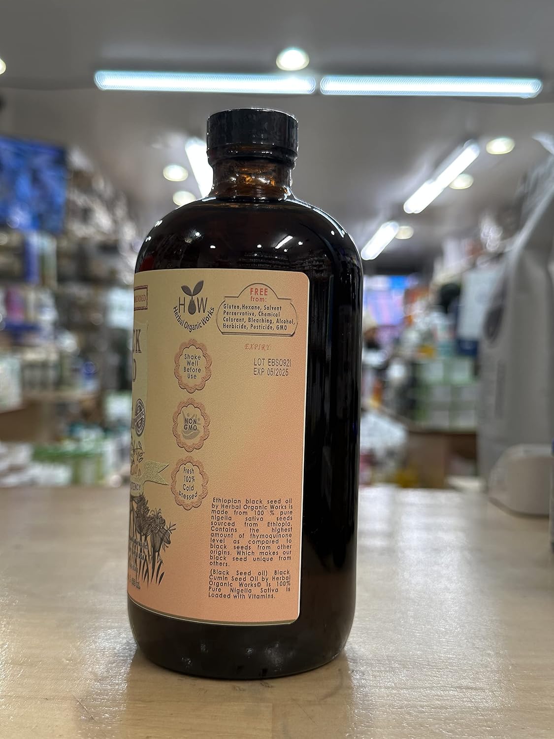 16oz Herbal Organic Works Black Seed Oil - 3x Thymoquinone, Cold Pressed Ethiopian Cumin Seed Oil - 100% Natural Nigella Sativa Glass Bottle