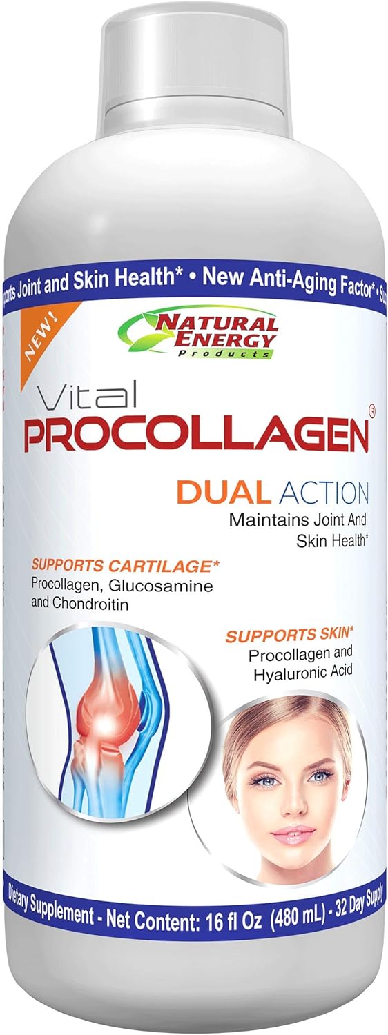 16oz Natural Energy Vital Procollagen Liquid - Hydrolyzed Collagen Protein with Hyaluronic Acid & Glucosamine Chondroitin Sulfate - Anti-Aging for Men & Women - Snickerdoodle Flavor