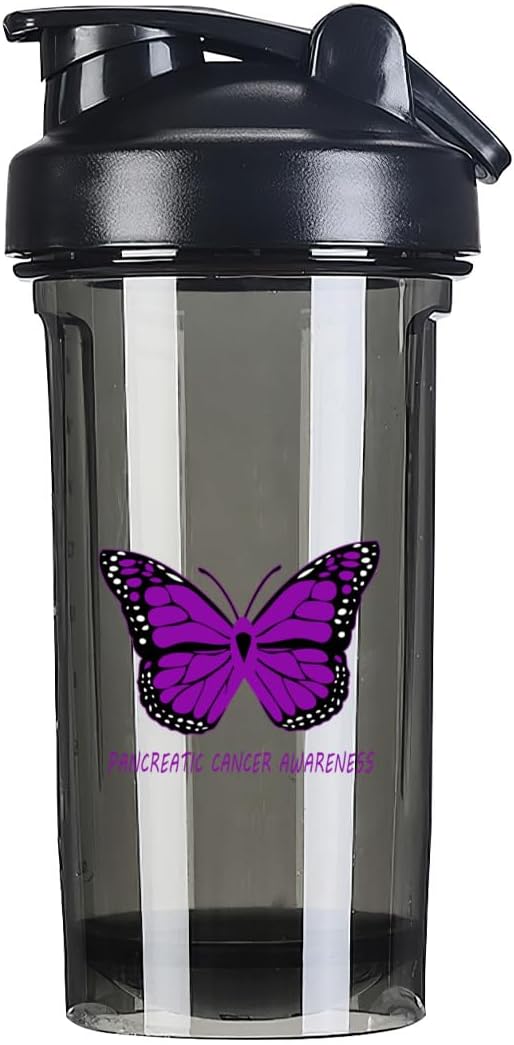 18 oz Pancreatic Cancer Awareness Shaker Bottle - Leak-proof Mixer for Pre Workout, Protein Shakes & Meal Replacements - 500ml Black Bottle