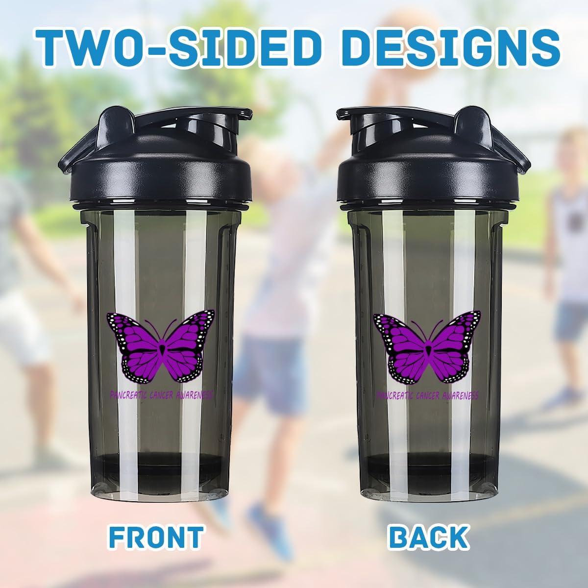 18 oz Pancreatic Cancer Awareness Shaker Bottle - Leak-proof Mixer for Pre Workout, Protein Shakes & Meal Replacements - 500ml Black Bottle
