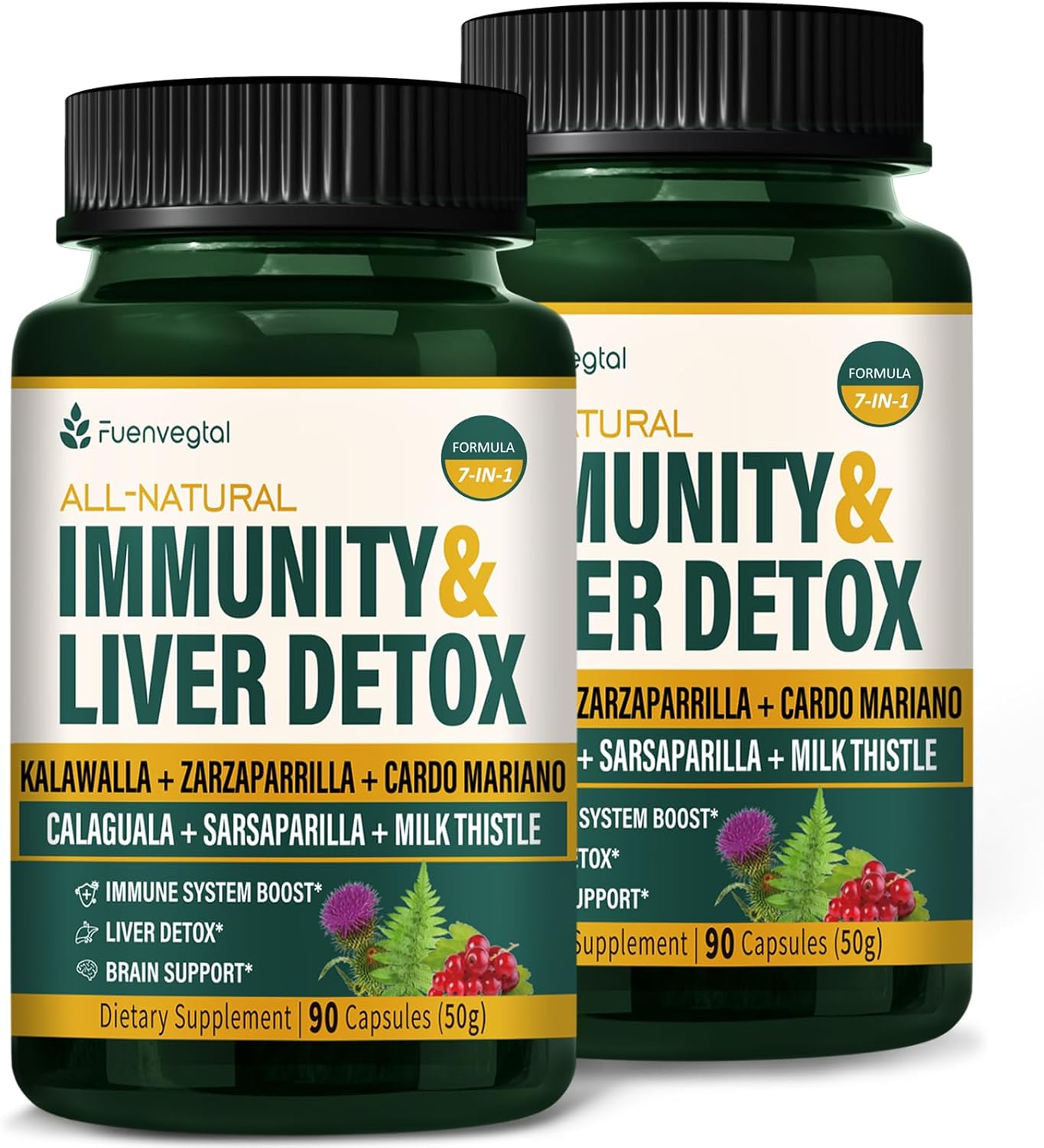 180-Capsule Fuenvegtal Kalawalla Liver Detox & Immunity Booster - Natural Support with Lion's Mane Extract & Sarsaparilla - Liver Cleanse Supplement