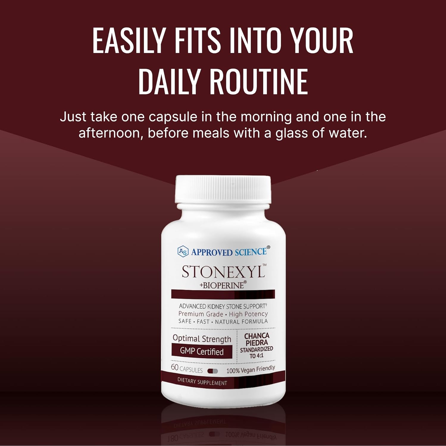 180 Capsules of Approved Science Stonexyl - Herbal Support for Kidney Stones with Chanca Piedra - High Absorption - 3 Month Supply - Vegan Formula
