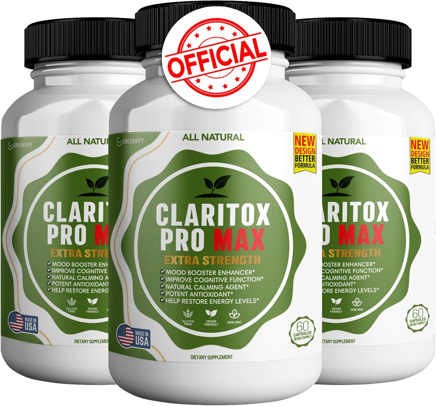 180 Capsules of GREENVIFY Claritox Pro Max Mood Booster & Cognitive Function Enhancer
