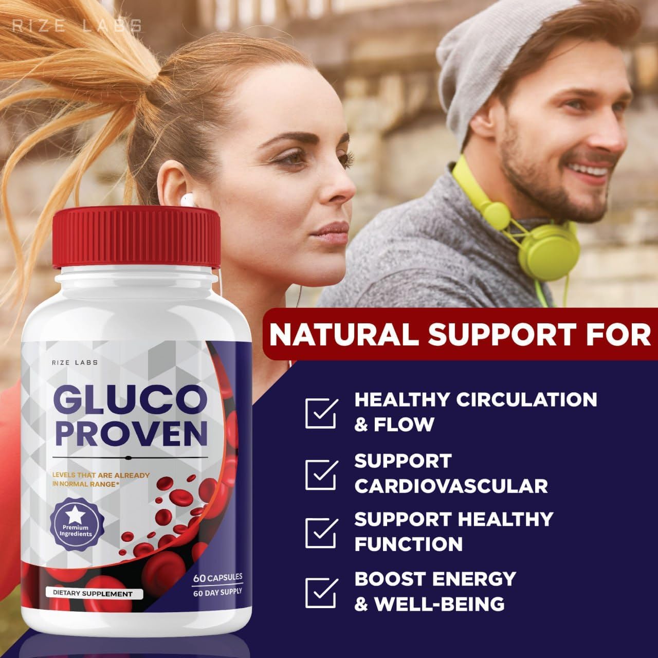 180 Capsules of rize labs Gluco Proven - Advanced Formula Supplement for Maximum Strength Support, All-Natural and Organic Non-GMO Formula