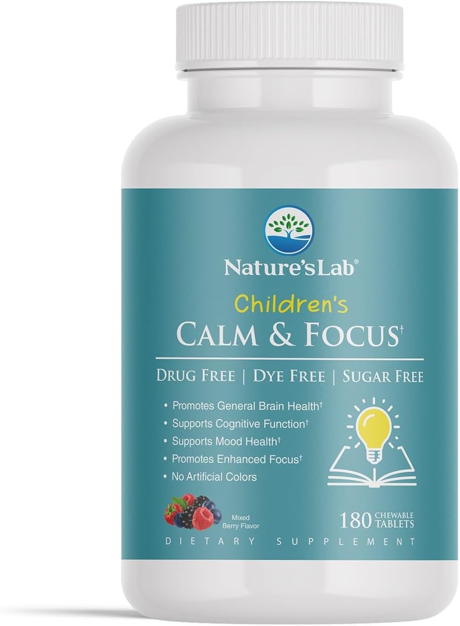 180 Chewable Tablets of Nature's Lab Children's Calm and Focus Formula for Improved Concentration and Relaxation