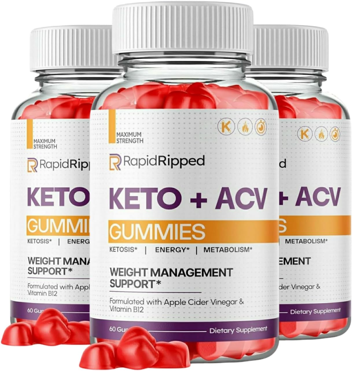 180 Count Mega Hits Rapid Ripped Keto ACV Gummies - Pack of 3