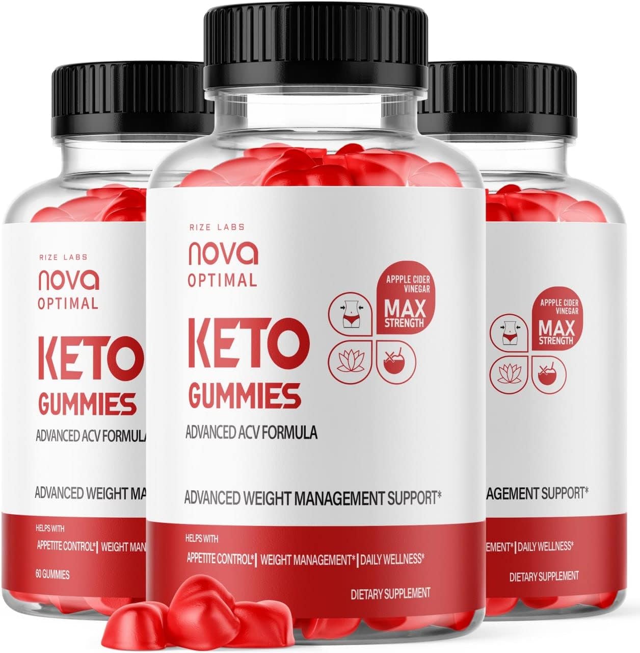 180 Count Nova Optimal Keto Gummies with Apple Cider Vinegar - Pack of 3