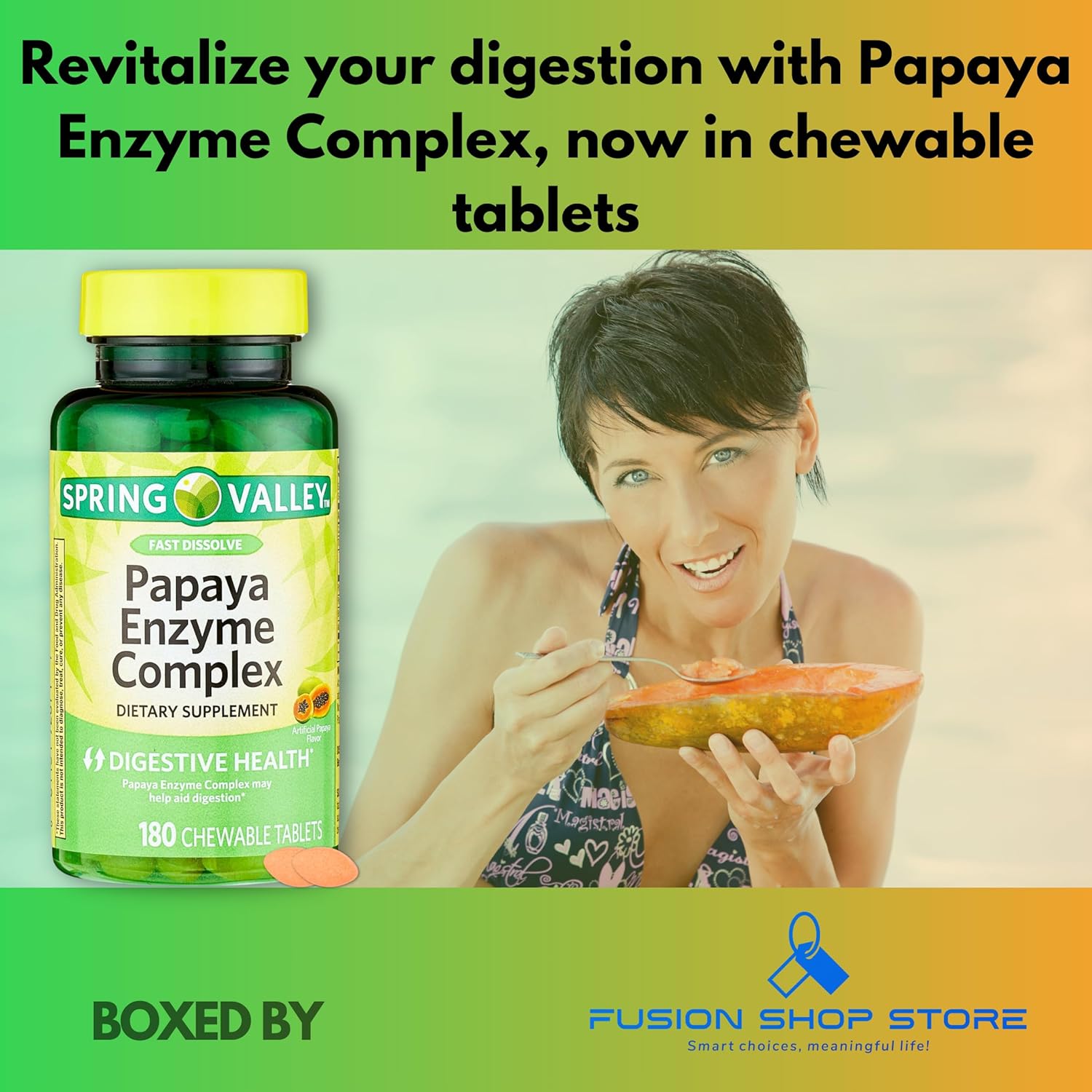 180 Count Papaya Enzymes Chewable Tablets - Dietary Supplement Complex by Fusion Shop Store