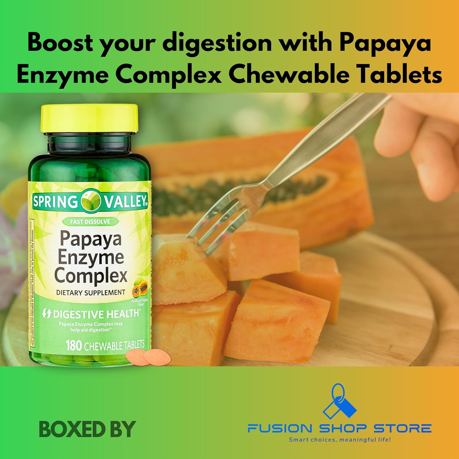 180 Count Papaya Enzymes Chewable Tablets - Dietary Supplement Complex by Fusion Shop Store