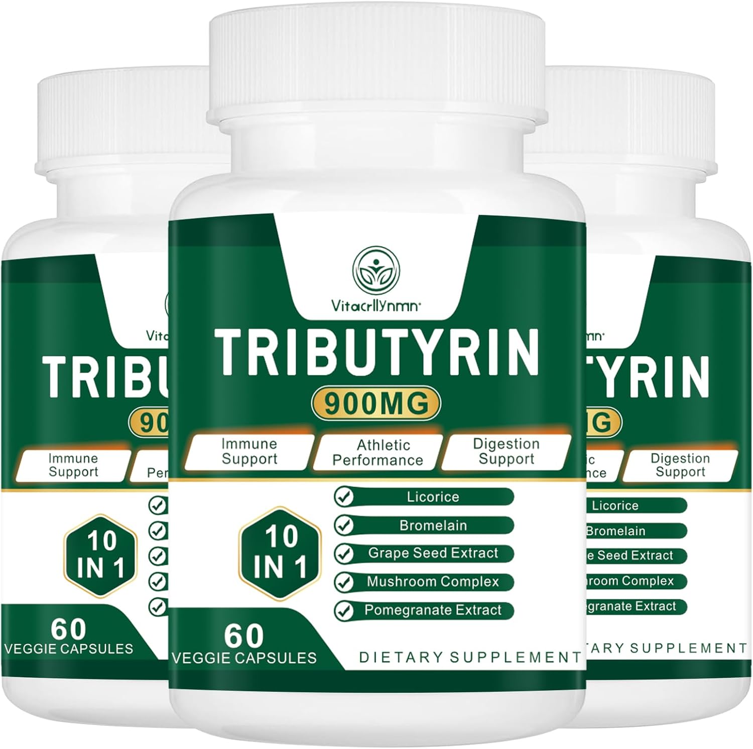 180-Count VITACRLLYNMN Butyrate Precursor Supplement for Gut Barrier & Digestive Health