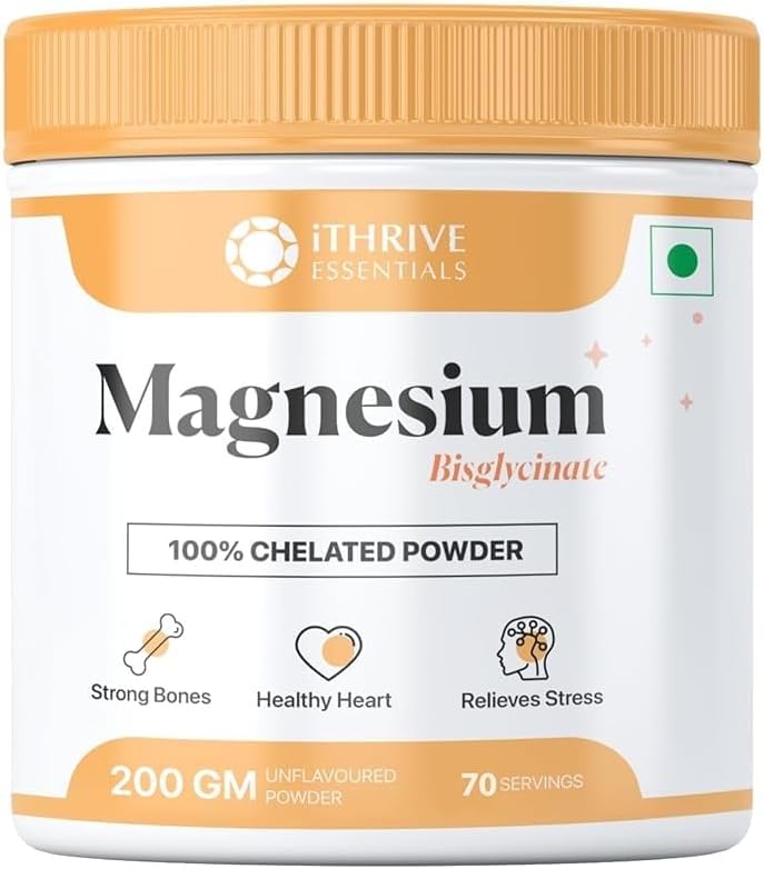 180gm iTh.rive Esse.ntials Magnesium Bisglycinate Chelated Powder - 60 Servings for Sleep & Recovery, Nerve Function, Muscle Health - 90.9% DV
