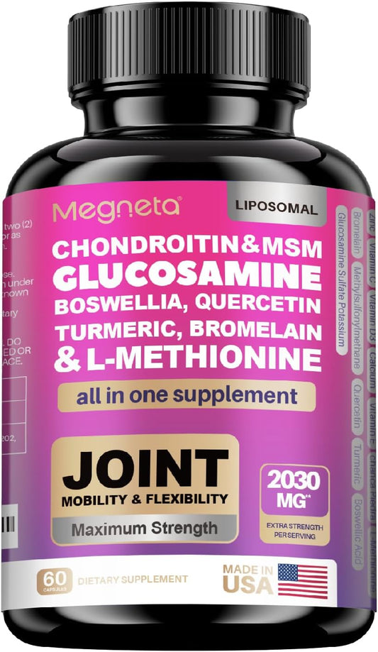 19-in-1 Joint Support Capsules with Glucosamine, Chondroitin, Turmeric, MSM, Boswellia - Bone, Back, Knee, Hand Joint Health Supplement