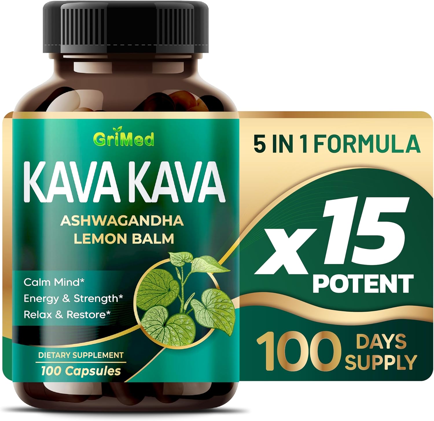 19,700mg Kava Kava Capsules with Ashwagandha and Lemon Balm for Strength, Relaxation, and Calm - 100 Count - Made in USA