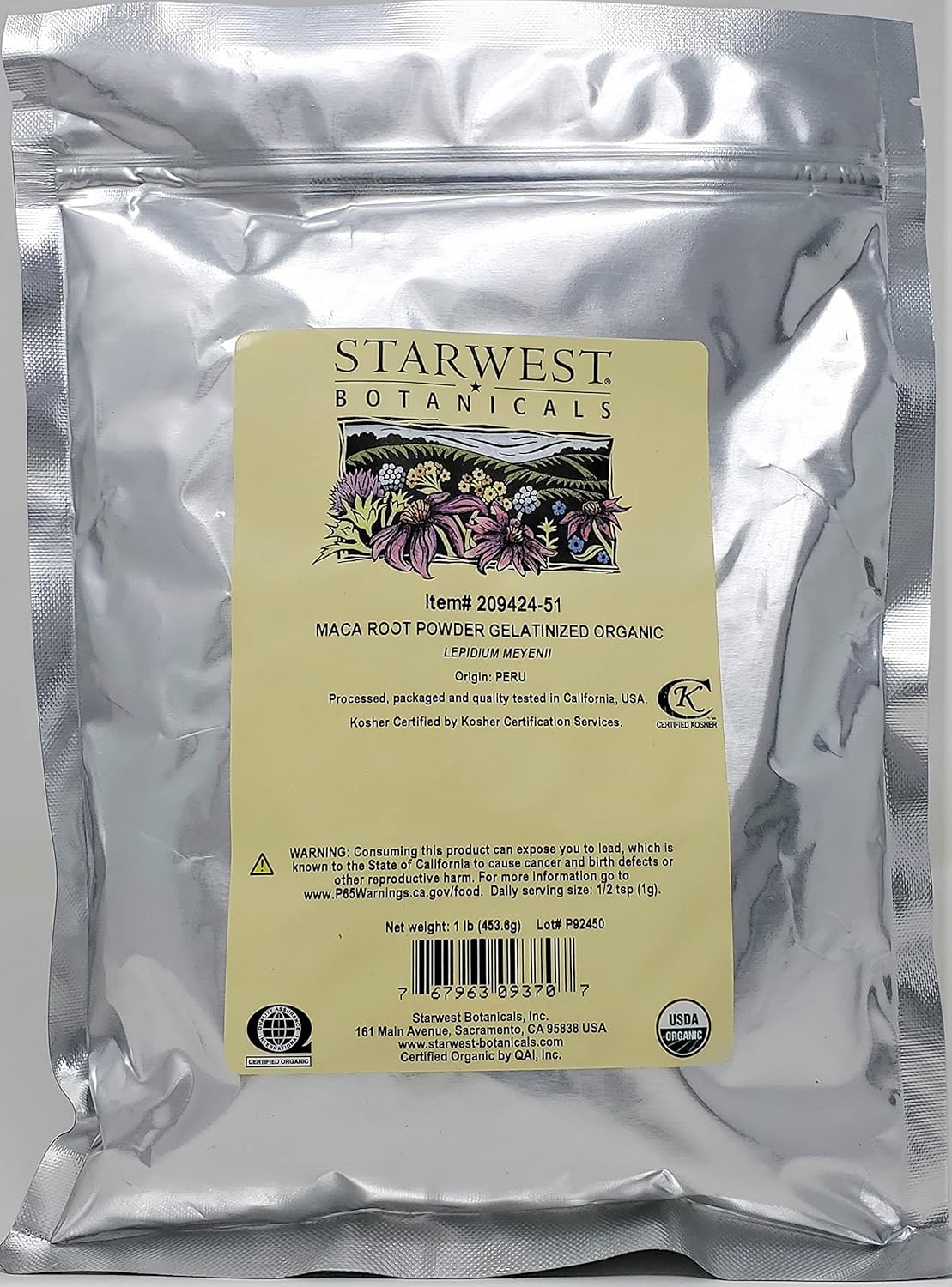 1lb Starwest Botanicals Organic Gelatinized Maca Root Powder for Energy Boost & Hormone Balance