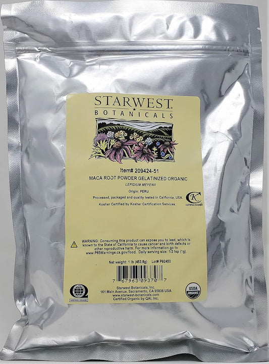 1lb Starwest Botanicals Organic Gelatinized Maca Root Powder for Energy Boost & Hormone Balance
