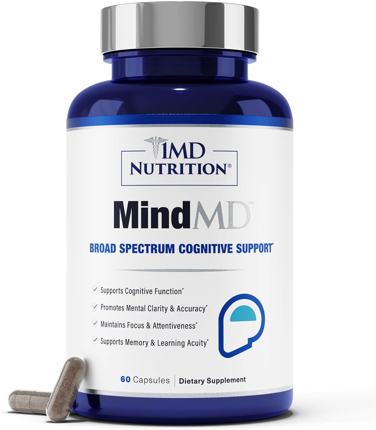 1MD Nutrition MindMD Brain Supplement with Bacopa Monnieri & Green Tea Extract for Memory, Focus, and Nootropic Brain Support - 60 Capsules