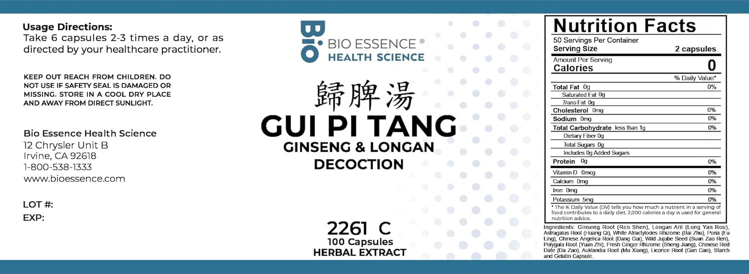 2 Bottles Bio Essence Health Science 2261C GUI Pi Tang Capsules with Ginseng & Longan Decoction