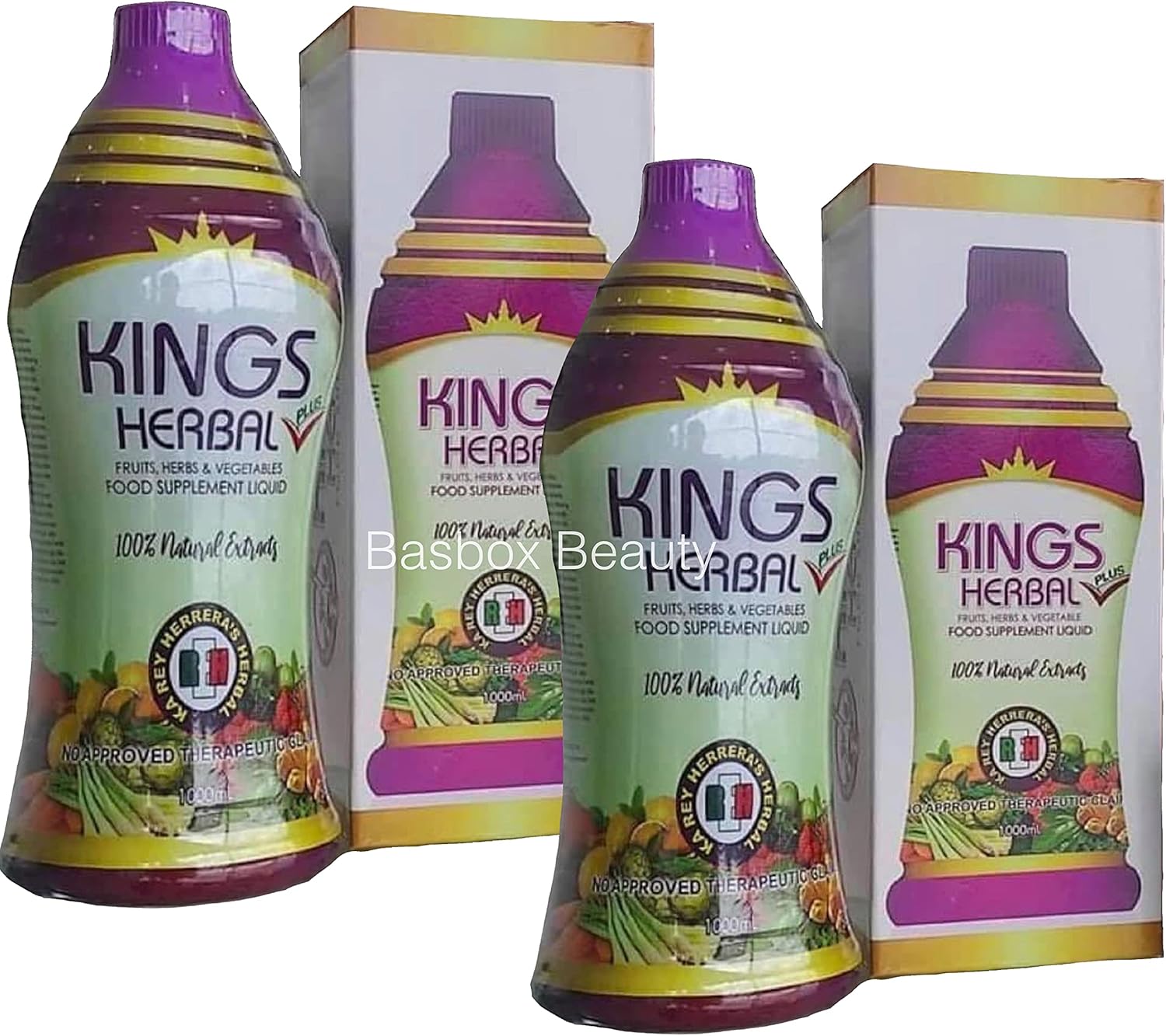 2 Bottles of KINGS Herbal Plus 1000ml Food Supplement with Fruit, Herb, and Vegetable Blend