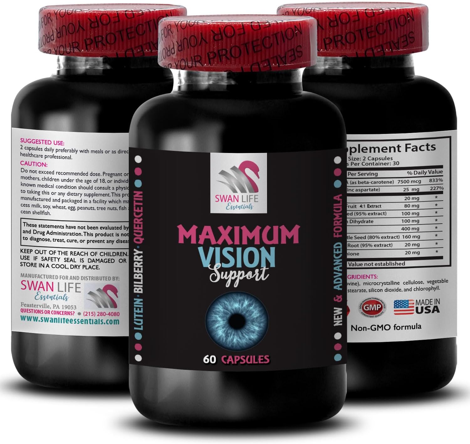 2 Bottles of Swan Life Essentials Eye Vision Supplement - Enhance Visual Clarity, Boost Focus, and Support Eye Health with 120 Capsules