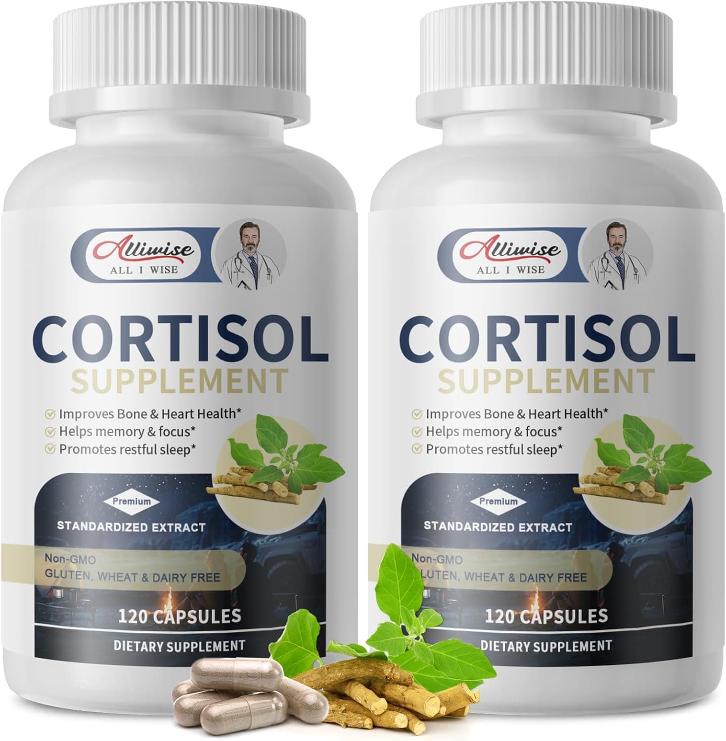 2-Pack Alliwise Cortisol Supplement for Women - 10-in-1 Reducer with Magnesium, Ashwagandha, Rhodiola, L-Theanine