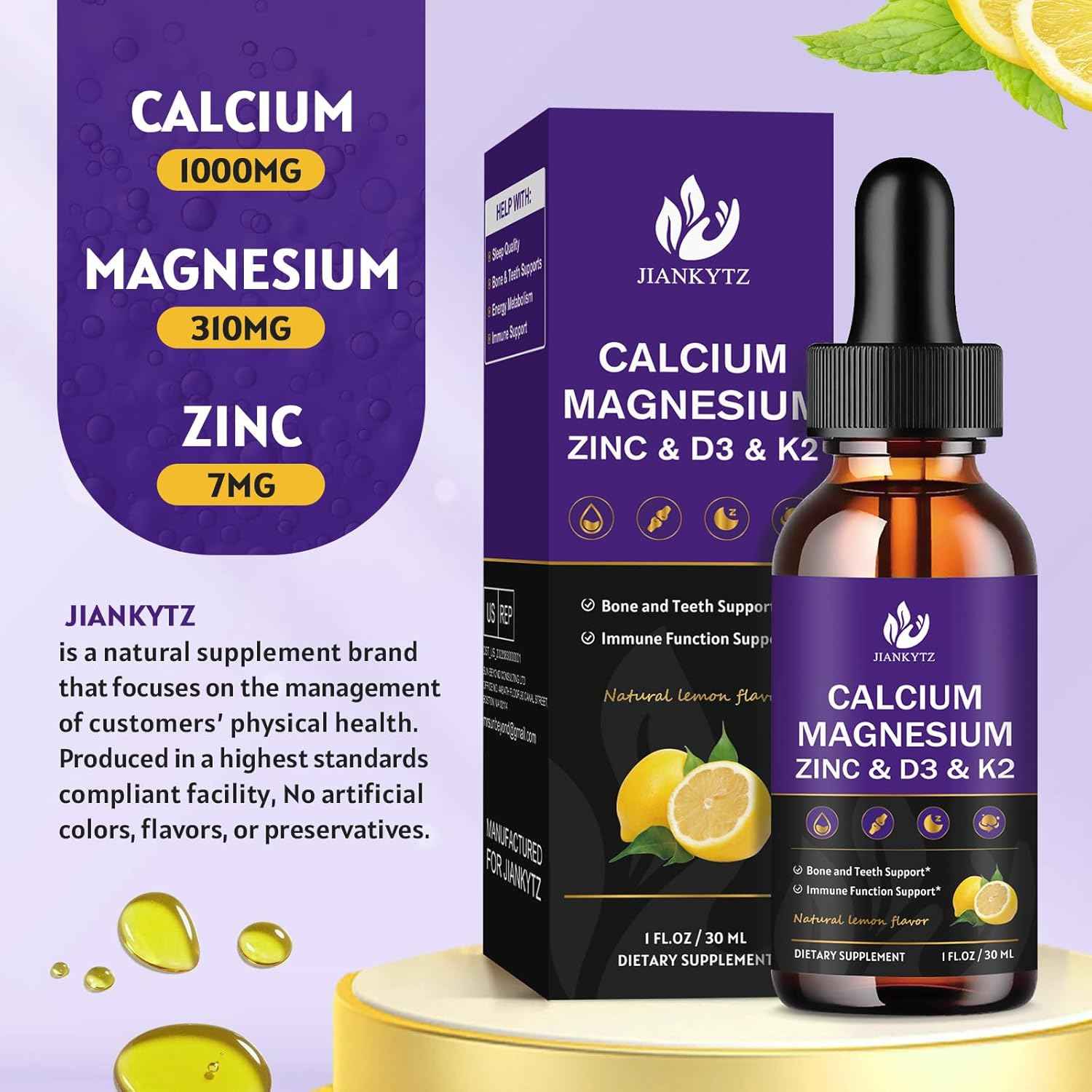 (2 Pack) Calcium Magnesium Zinc Liquid Drops for Women and Men - Bone & Teeth, Immune Support, Liquid Calcium Supplement with Magnesium Glycinate, Vitamin C D3 K2 B6 and Sea Moss | Sugar Free