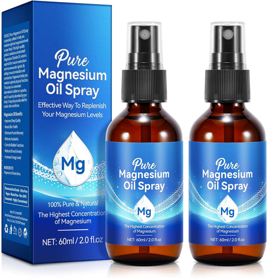 2-Pack Fast Absorbing Pure Magnesium Oil Foot Spray - Unclog Pores, Ideal for Athletes - Blue Bottle