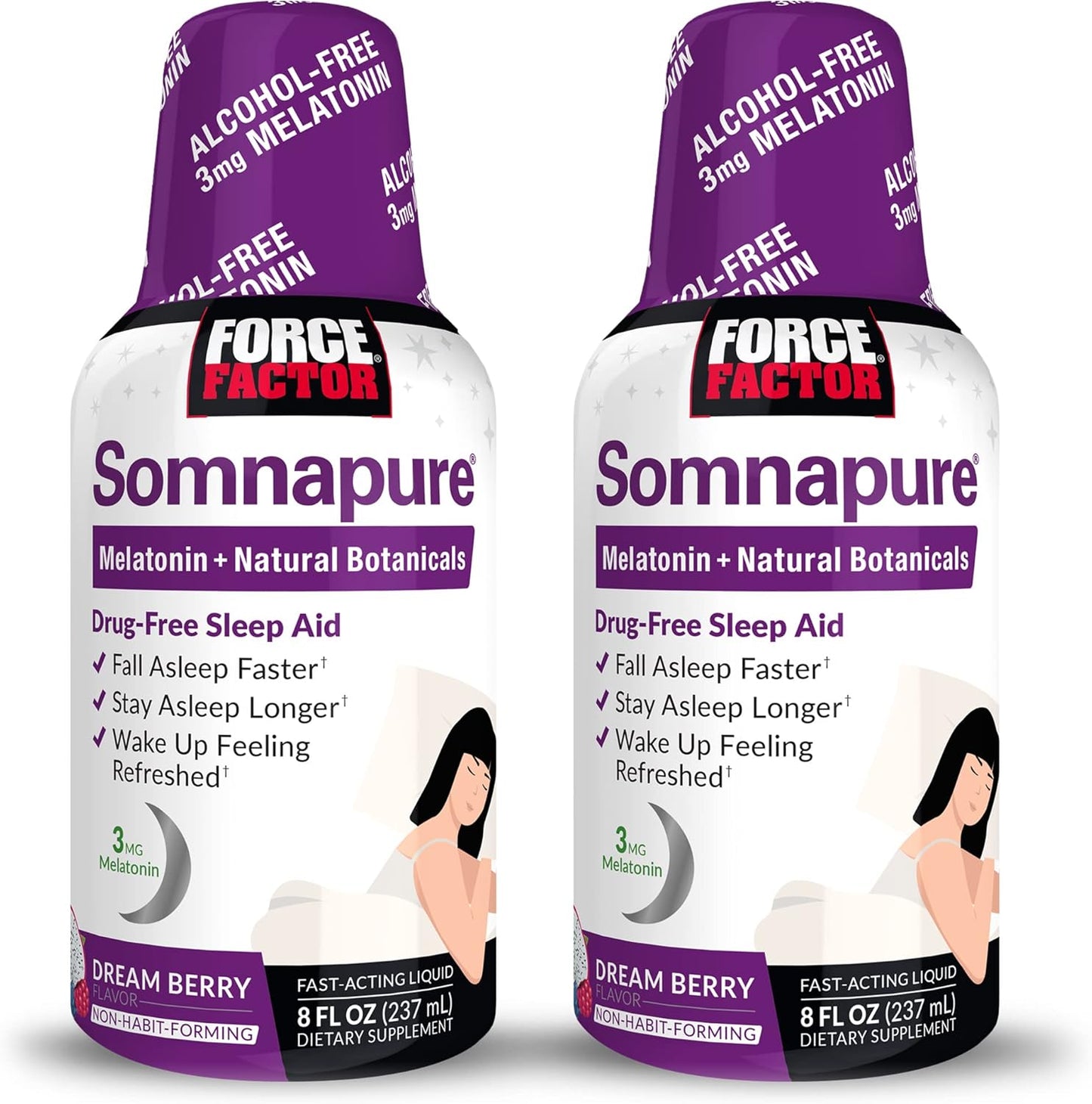 2-Pack FORCE FACTOR Somnapure Sleep Aid Liquid Supplement with Melatonin, Valerian Root, & Lemon Balm, 16oz, 48 Servings