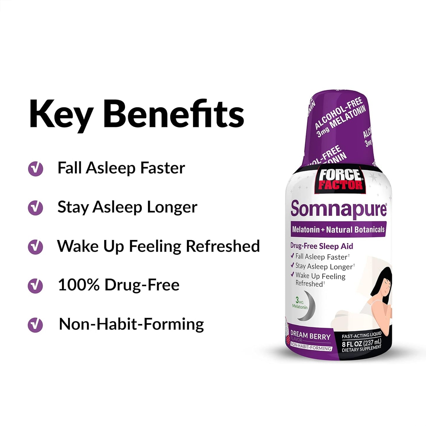 2-Pack FORCE FACTOR Somnapure Sleep Aid Liquid Supplement with Melatonin, Valerian Root, & Lemon Balm, 16oz, 48 Servings