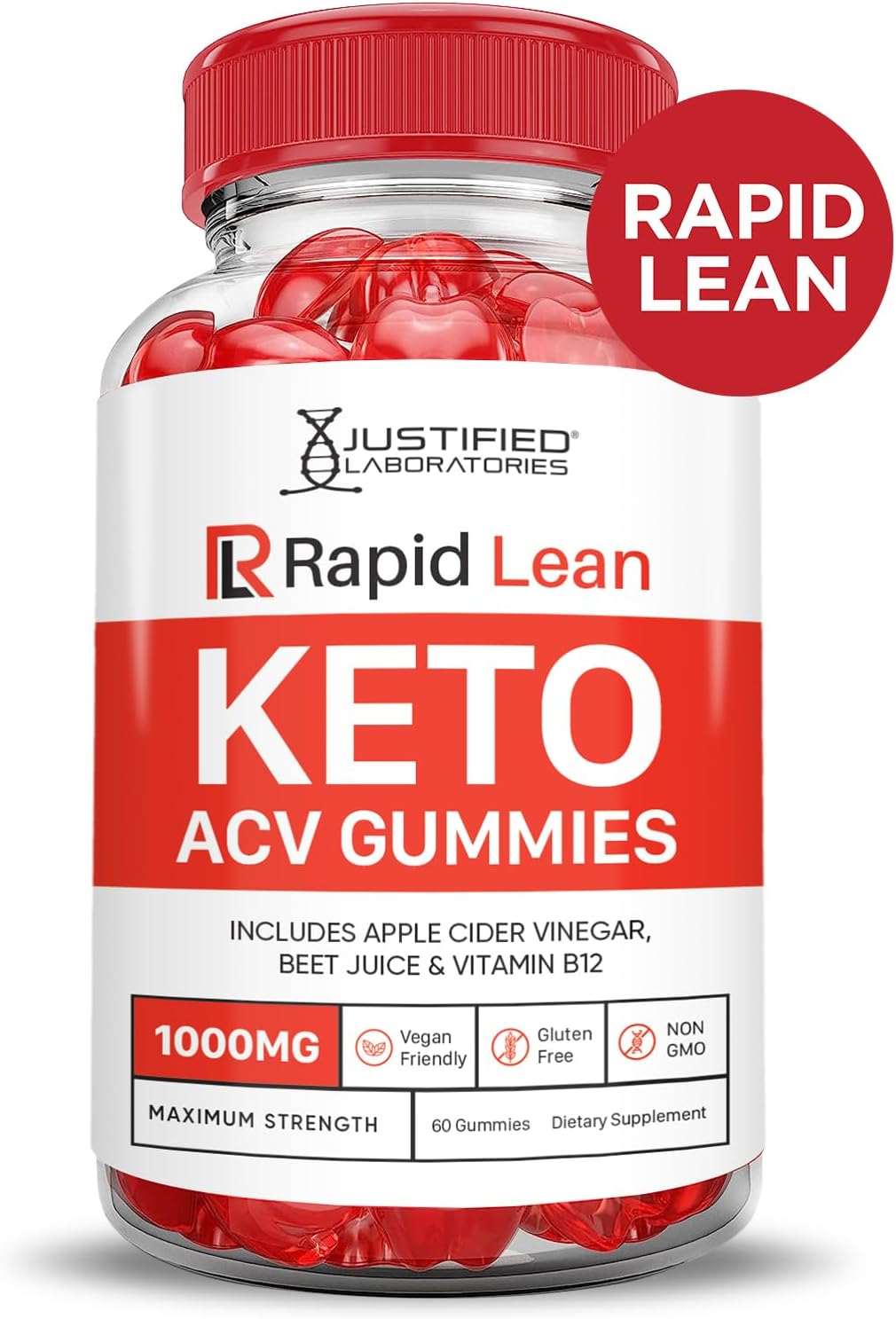 2-Pack Justified Laboratories Rapid Lean Keto ACV Gummies 1000MG - Apple Cider Vinegar with Pomegranate Beet Juice Powder - B12 Vegan Non GMO - 120 Gummies