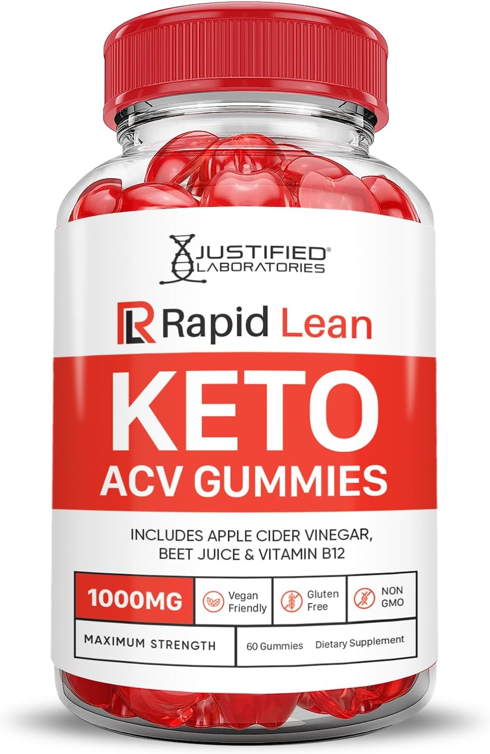 2-Pack Justified Laboratories Rapid Lean Keto ACV Gummies 1000MG - Apple Cider Vinegar with Pomegranate Beet Juice Powder - B12 Vegan Non GMO - 120 Gummies