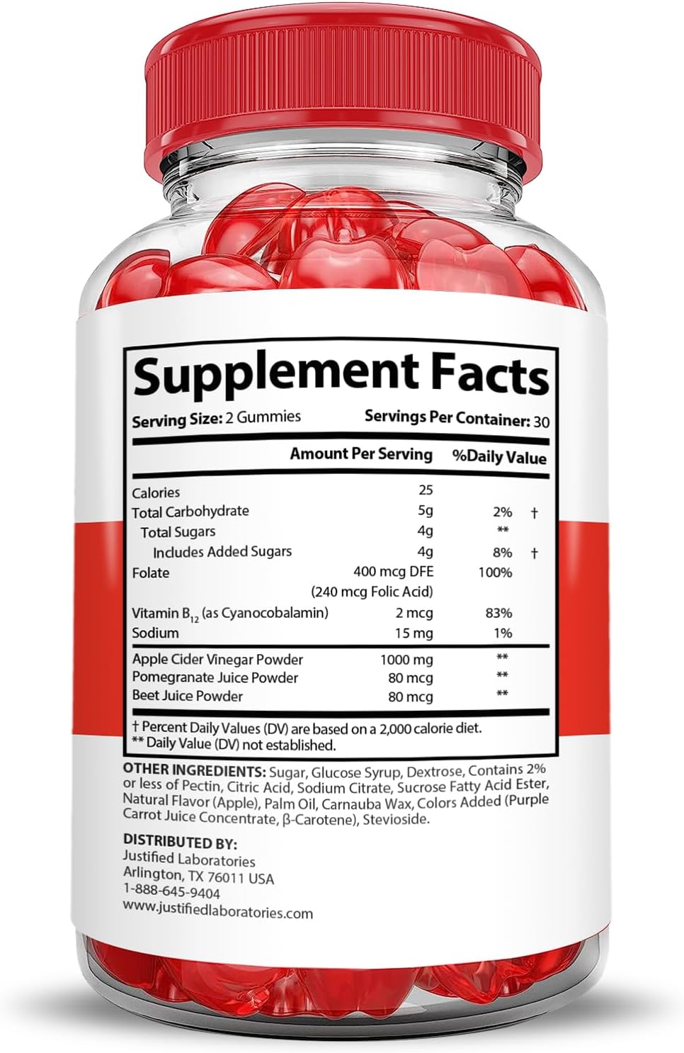 2-Pack Justified Laboratories Rapid Lean Keto ACV Gummies 1000MG - Apple Cider Vinegar with Pomegranate Beet Juice Powder - B12 Vegan Non GMO - 120 Gummies