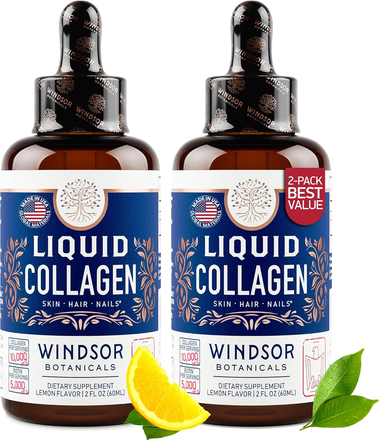 2-Pack Liquid Collagen and Iron Bundle for Women's Beauty and Wellness by WINDSOR BOTANICALS