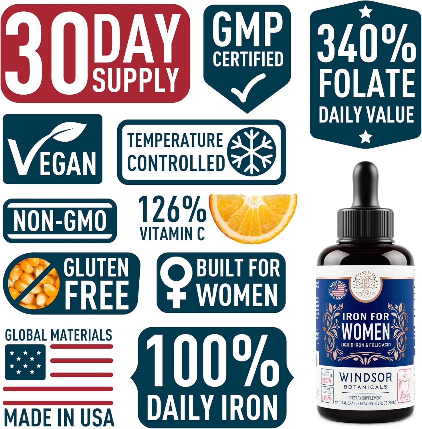 2-Pack Liquid Collagen and Iron Bundle for Women's Beauty and Wellness by WINDSOR BOTANICALS