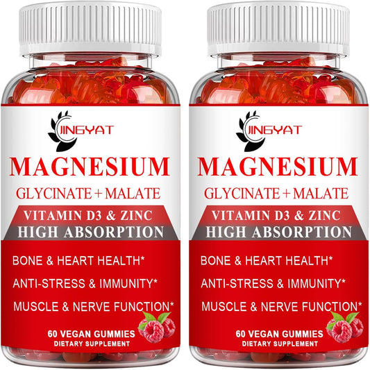 2 Pack Magnesium Gummies for Men & Women with Cortisol Support - Vegan & Natural Supplement with Magnesium Glycinate, Malate, Vitamins D3, Zinc - 1000mg