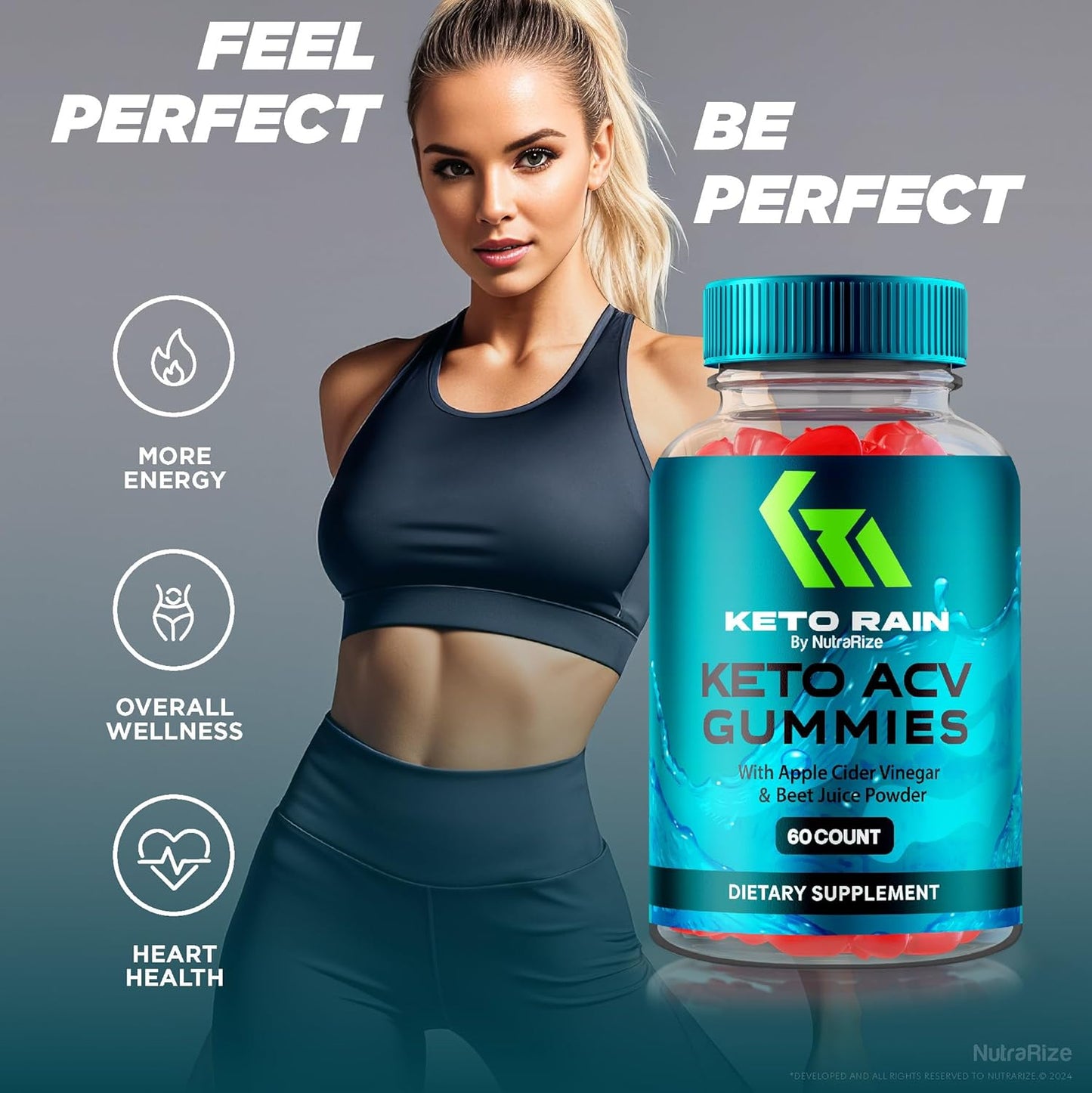2 Pack NutraRize Keto Rain ACV Gummies - All Natural Keto Supplement with Apple Cider Vinegar - 120 Gummies, Keto Plus ACV Benefits