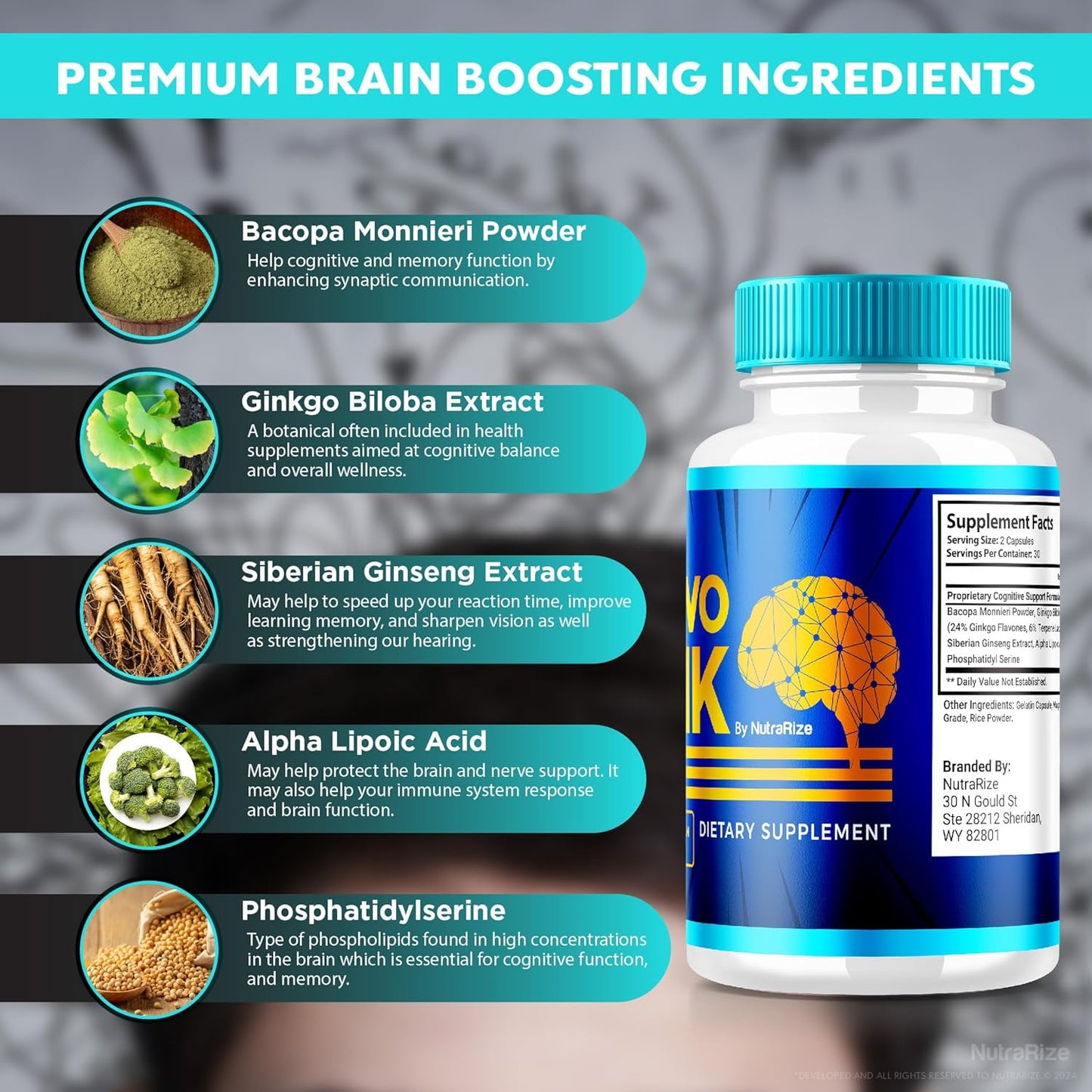 2 Pack NutraRize NervoLink Supplement - Memory Support Capsules for Cognitive Health - Reduce Brain Fog - 120 Capsules