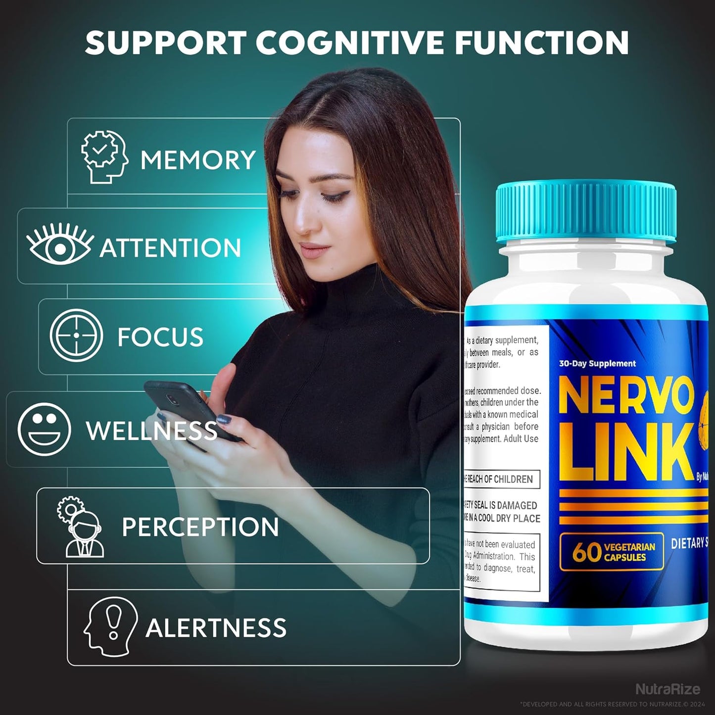 2 Pack NutraRize NervoLink Supplement - Memory Support Capsules for Cognitive Health - Reduce Brain Fog - 120 Capsules