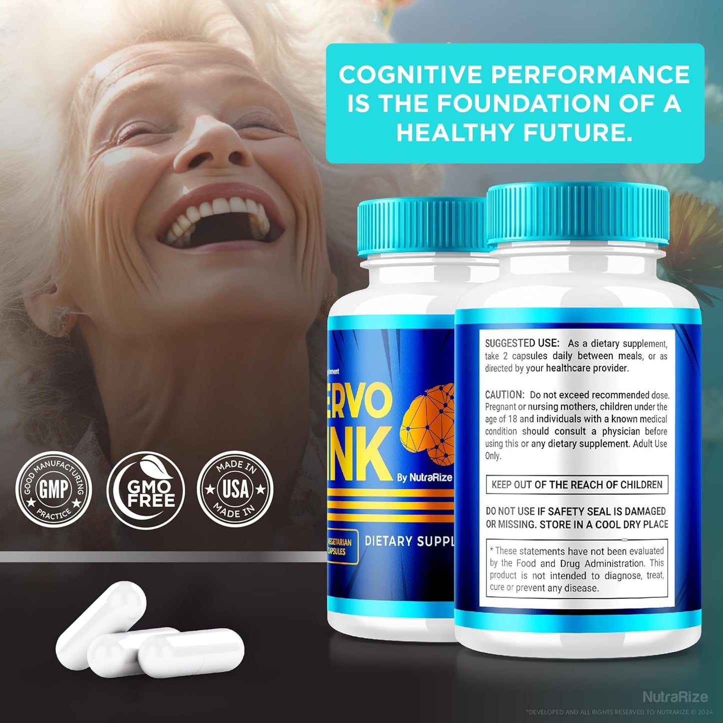 2 Pack NutraRize NervoLink Supplement - Memory Support Capsules for Cognitive Health - Reduce Brain Fog - 120 Capsules